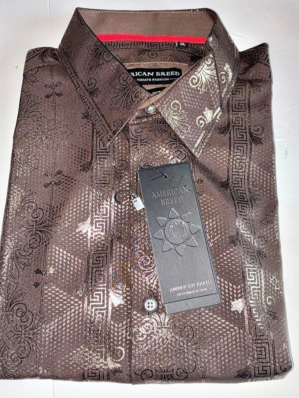 American Breed Smart Shirt Metallic Baroque Print Short Sleeve XL NWT
